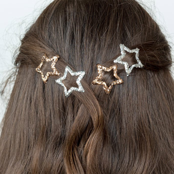 star hair clips (set of 4) - gold and silver glitter
