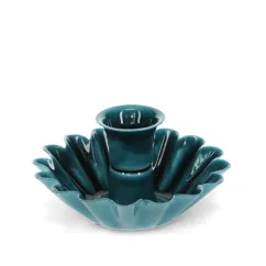 enamel cupped flower candle holder - blue
