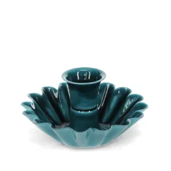 enamel cupped flower candle holder - blue enamel cupped flower candle holder - blue