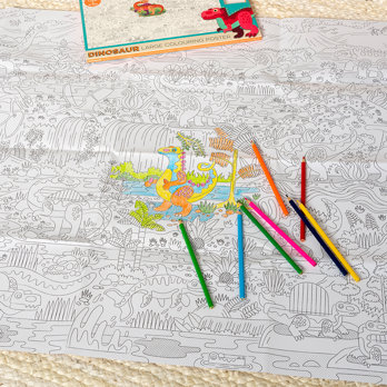 large colouring poster with pencils - baby dinos