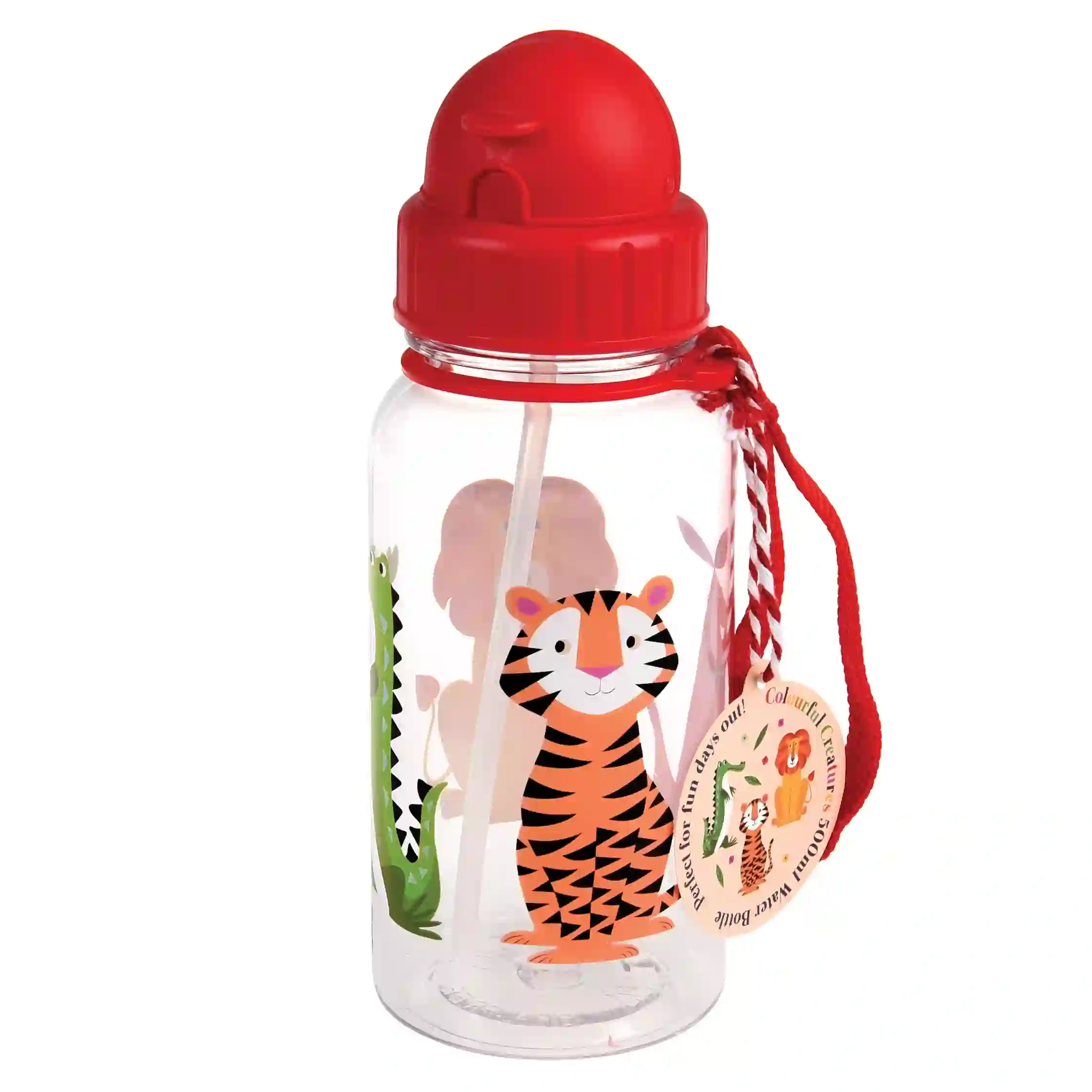 children's water bottle with straw 500ml - colourful creatures