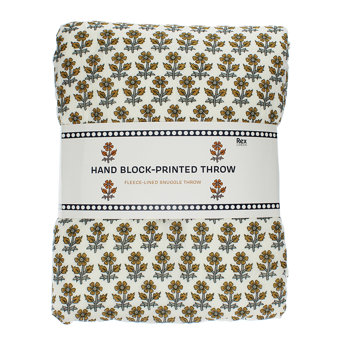 hand block-printed snuggle throw (120 x 160cm) - yellow flower
