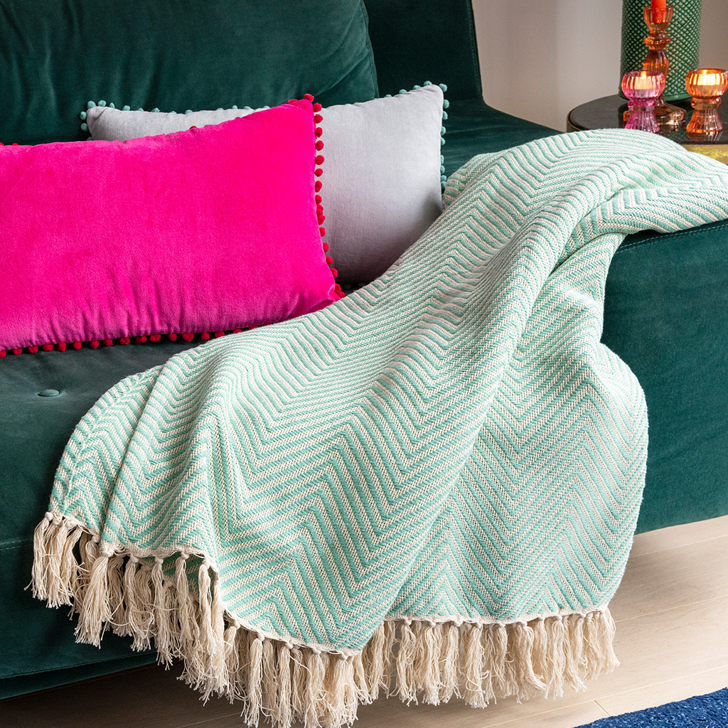 large herringbone throw (225 x 150 cm) - aqua
