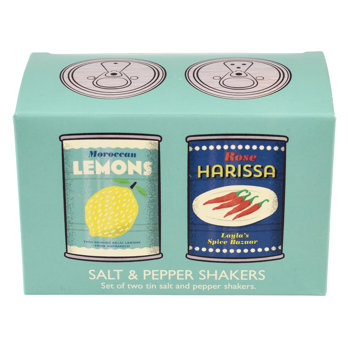 tin salt and pepper shakers - lemons and harissa 
