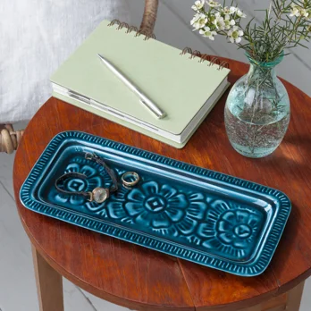 enamel trinket tray - blue enamel trinket tray - blue