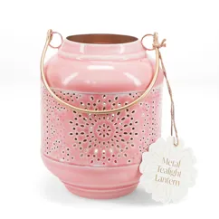 enamel tealight lantern - pink enamel tealight lantern - pink