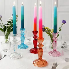 tall glass candle holder - orange tall glass candle holder - orange