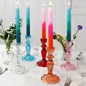 tall glass candle holder - orange tall glass candle holder - orange