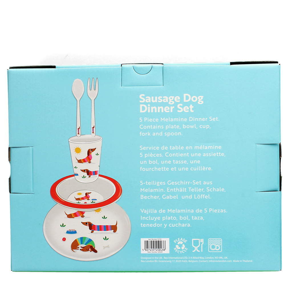 geschirr-set für kinder aus melamin (5-teilig) - sunny sausage dog