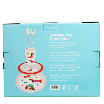 children's melamine dinner set (5 pieces) - sunny sausage dog
