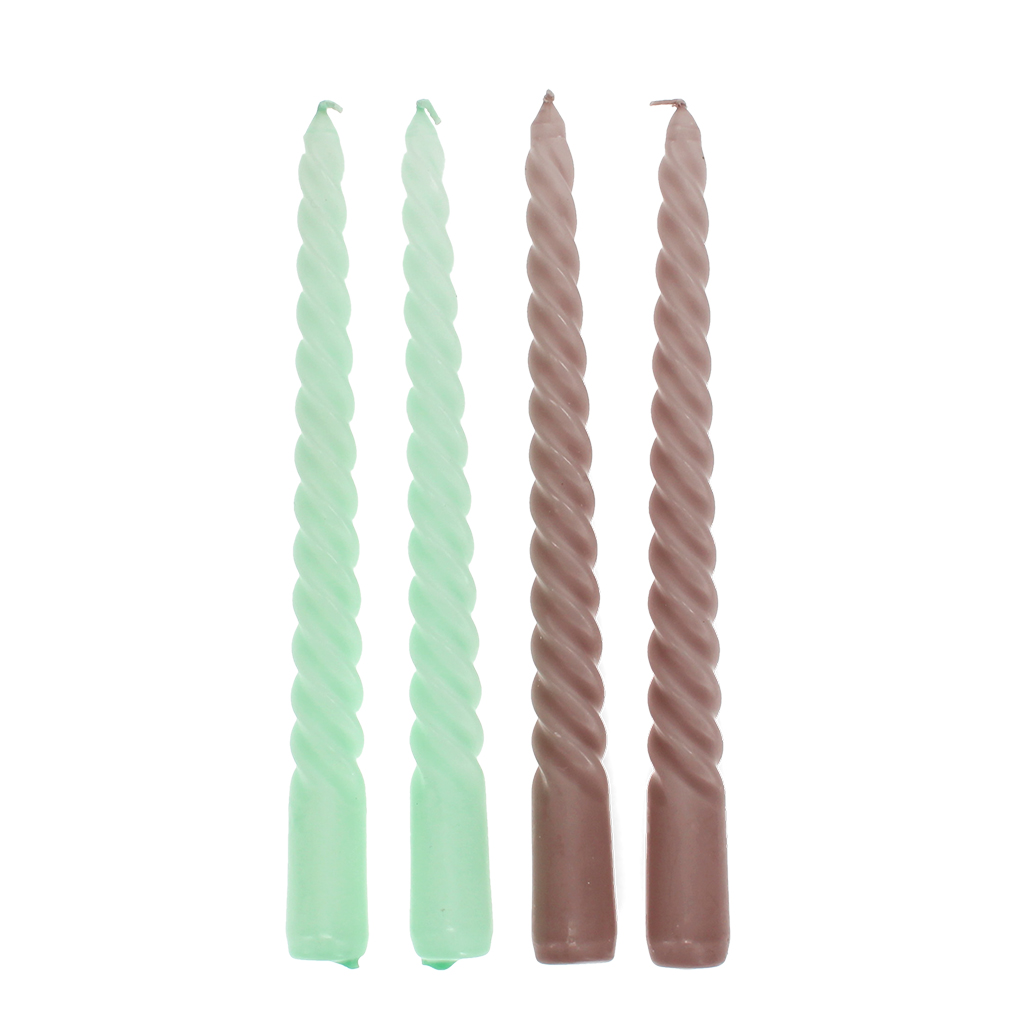 twisted candles (pack of 4) - mint green and taupe