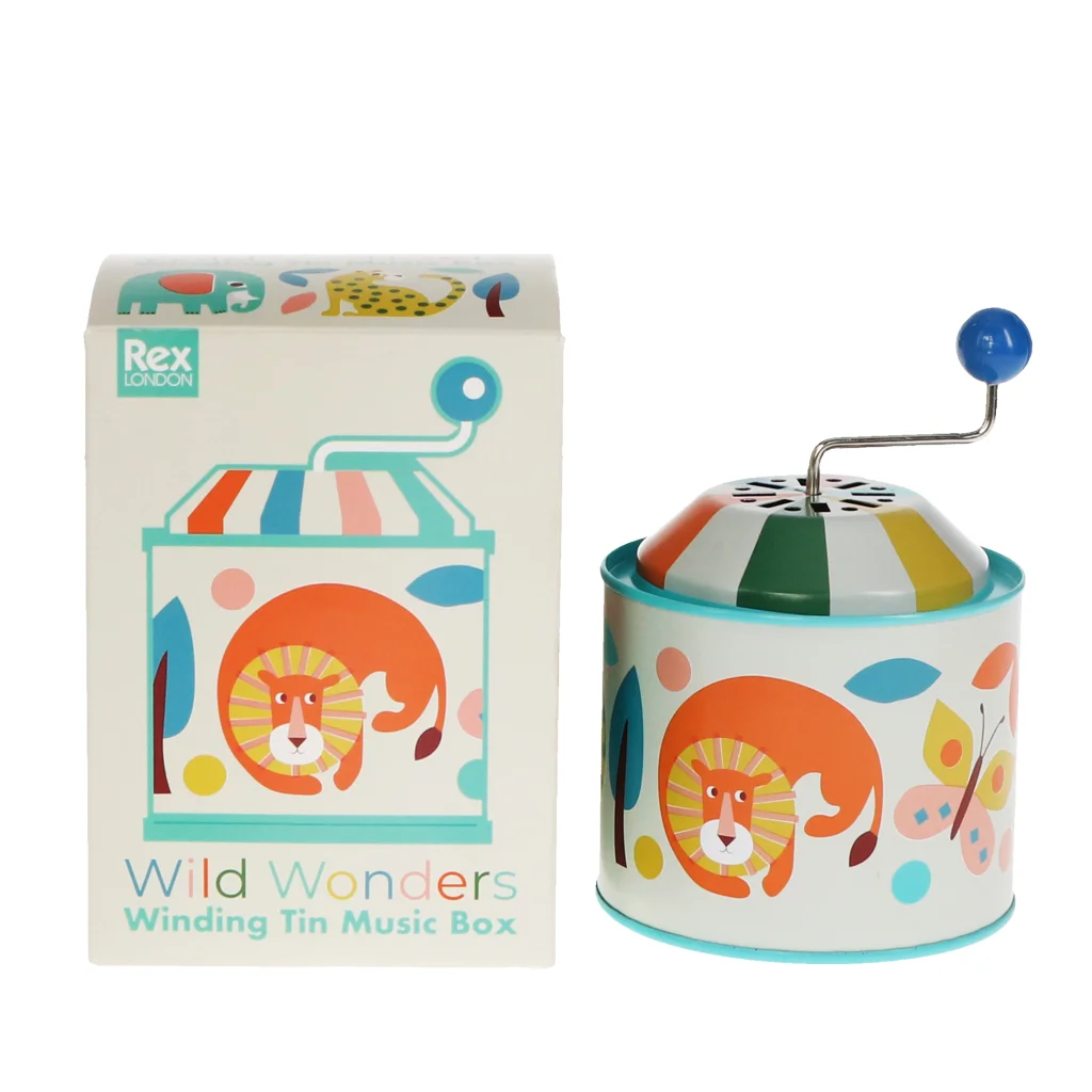 winding tin music box - wild wonders