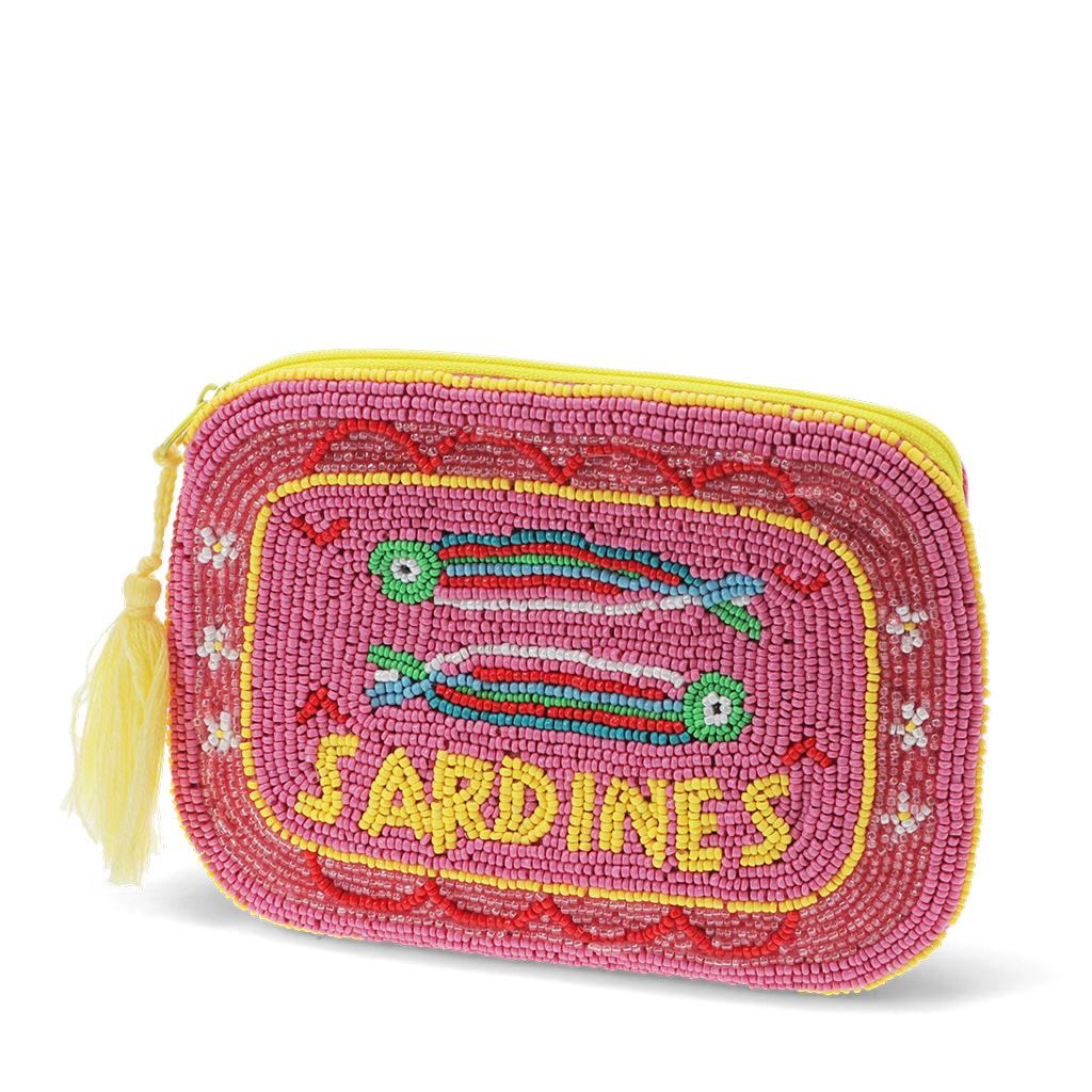 handcrafted beaded makeup bag - sardines