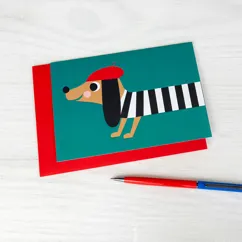 tarjeta de felicitación perro en boina
