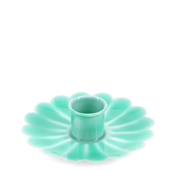 emaille-kerzenhalter mit flachem tropfschutz in blumenform - aqua