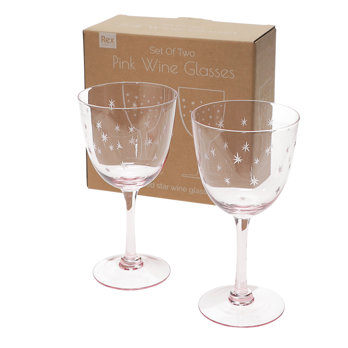 verres à vin gravés étoiles 250ml (lot de 2) - rose