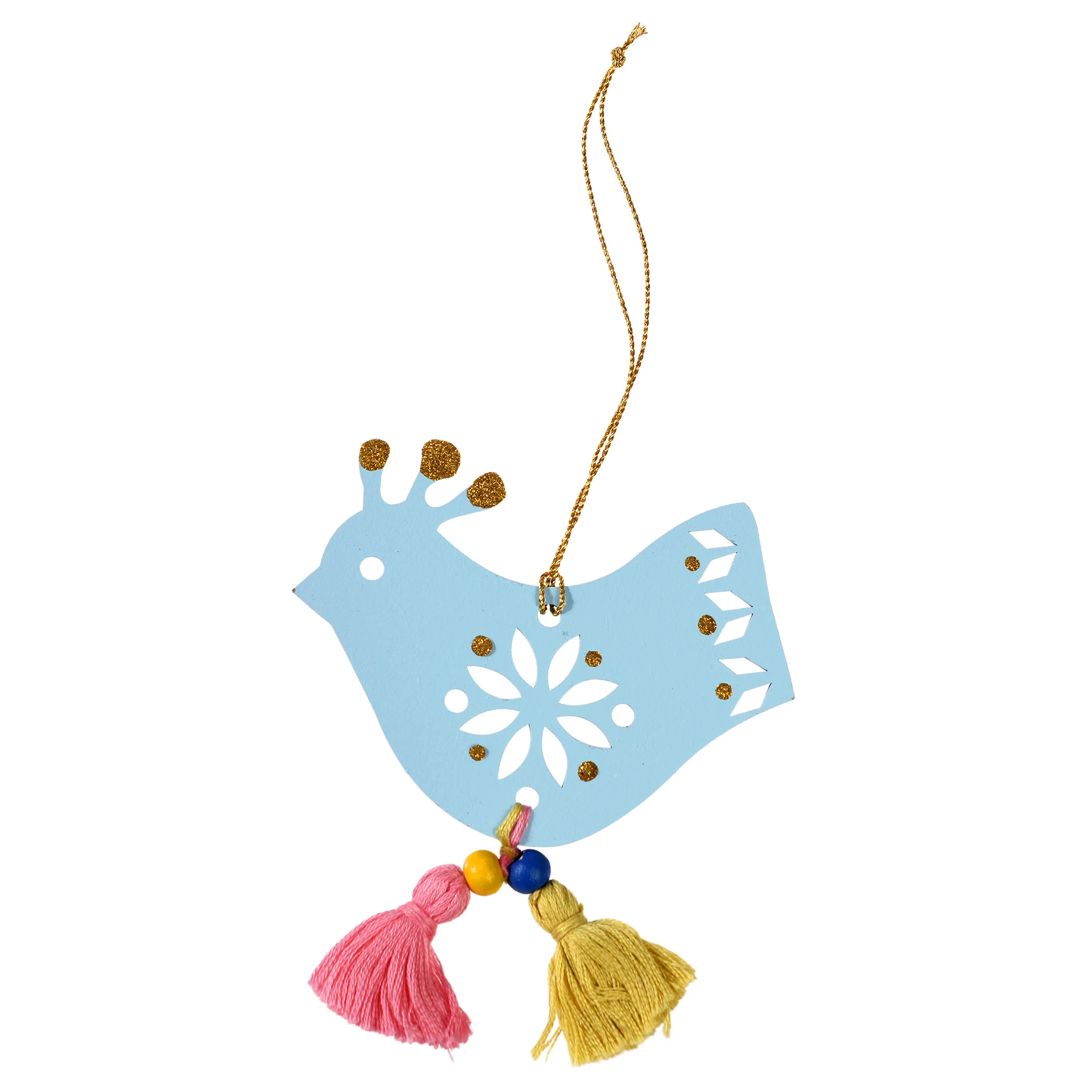 decoración navideña pájaro madera en azul