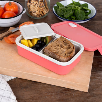 double wall lunch box with divider - rose pink