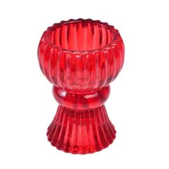 double ended glass candle holder - red