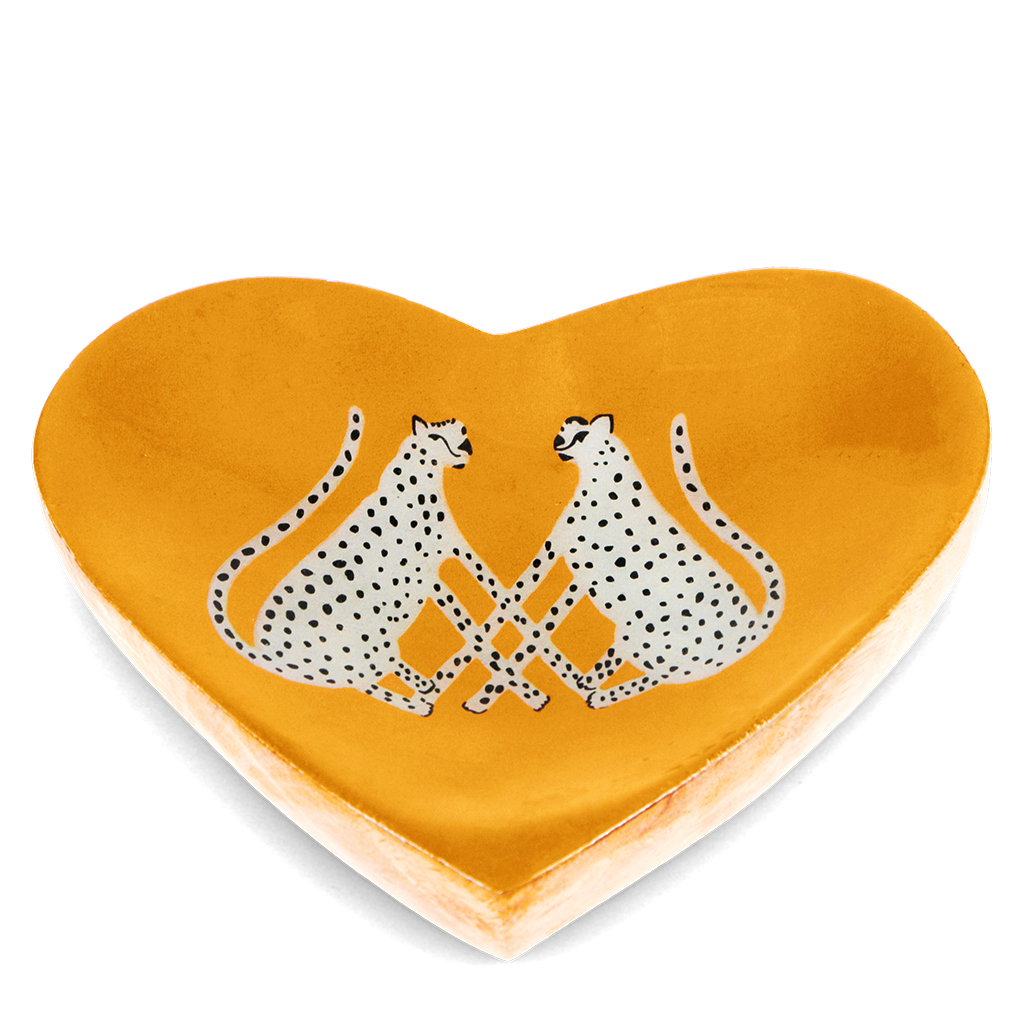 wooden heart-shaped trinket dish - leopards