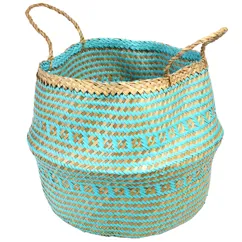 large seagrass basket  - turquoise