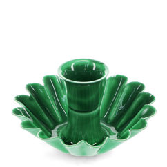 bougeoir fleur en coupe émaillé - vert foncé