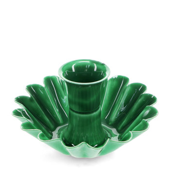 emaille-kerzenhalter mit gewölbtem tropfschutz in blumenform - dunkelgrün