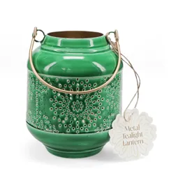 enamel tealight lantern - dark green enamel tealight lantern - dark green