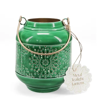 enamel tealight lantern - dark green enamel tealight lantern - dark green