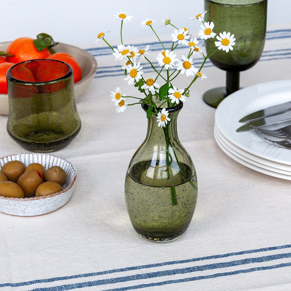 hand blown bubble glass vase (14cm) - olive green