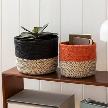 u shaped jute baskets black and orange (set of 2)