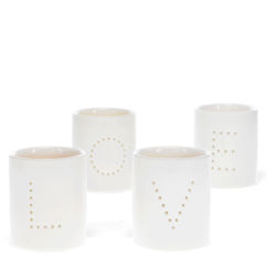 glossy ceramic tealight holders (set of 4) - love