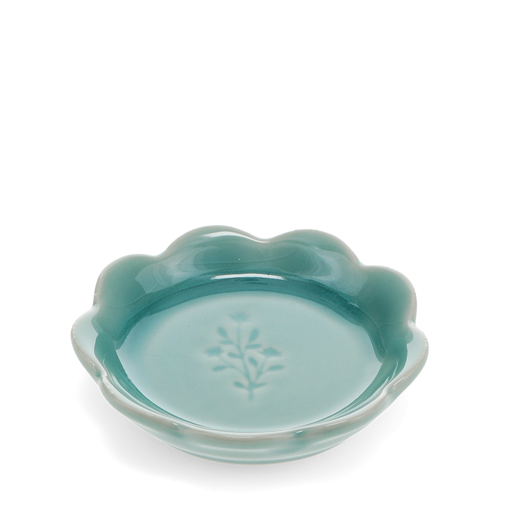 schmuckschale aus keramik mit gewelltem rand - blau floral