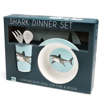 geschirr-set für kinder aus melamin (5-teilig) - sharks