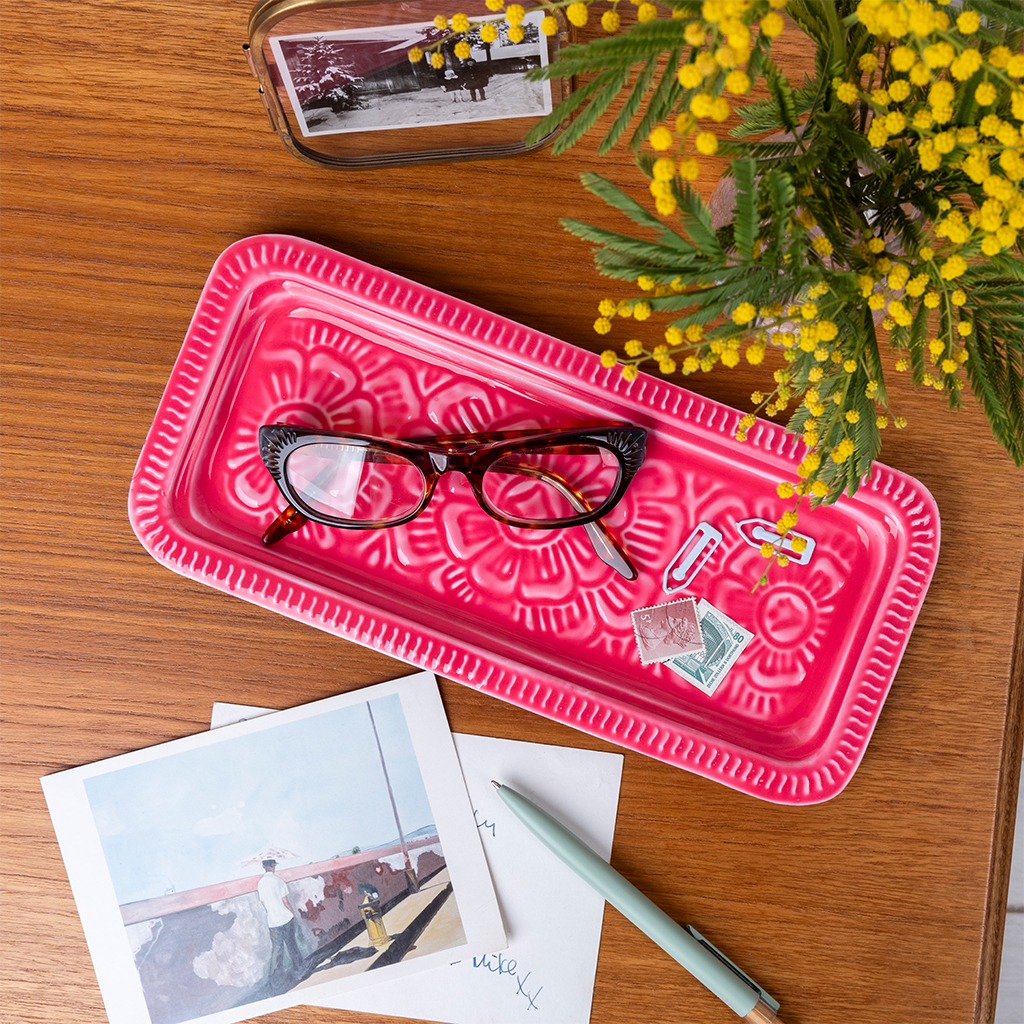 rectangular enamel trinket tray - vibrant pink