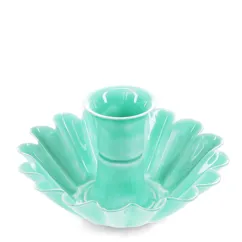enamel cupped flower candle holder - aqua enamel cupped flower candle holder - aqua