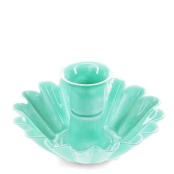 enamel cupped flower candle holder - aqua enamel cupped flower candle holder - aqua