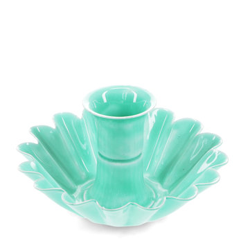 emaille-kerzenhalter mit gewölbtem tropfschutz in blumenform - aqua