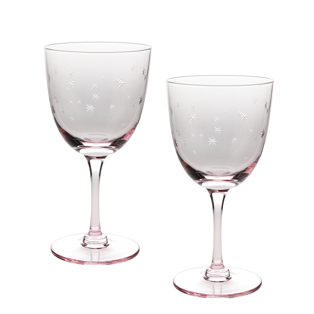 verres à vin gravés étoiles 250ml (lot de 2) - rose