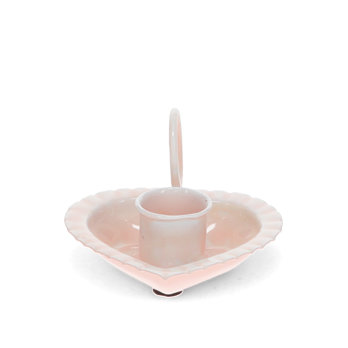 enamel heart-shaped chamberstick candle holder - pink