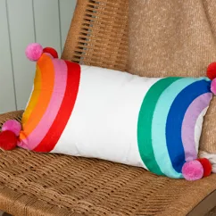 embroidered cushion with pom poms - rainbow embroidered cushion with pom poms - rainbow