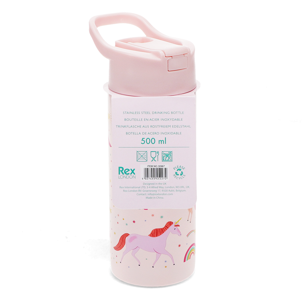 bouteille en inox avec couvercle à bouton poussoir 500ml - licorne