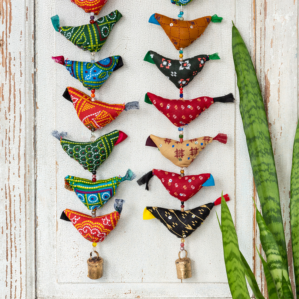 30 birds recycled cloth hanging decoration