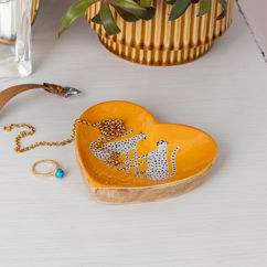 wooden heart-shaped trinket dish - leopards