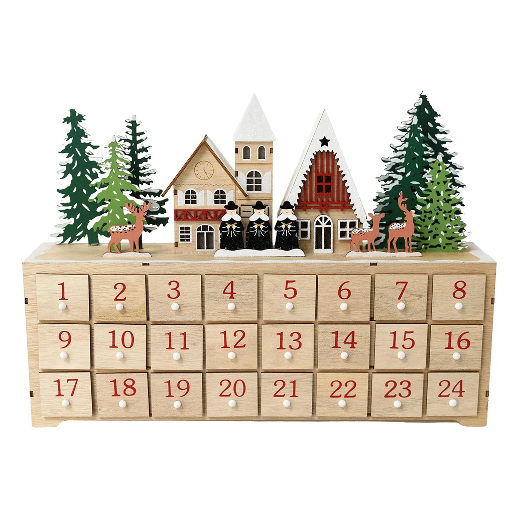 wooden advent calendar with led lighting - carol singers