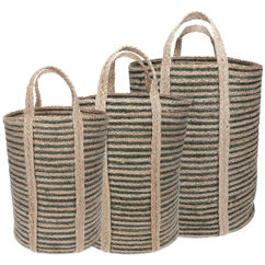tall jute storage baskets (set of 3) - green stripes