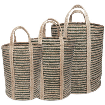 tall jute storage baskets (set of 3) - green stripes