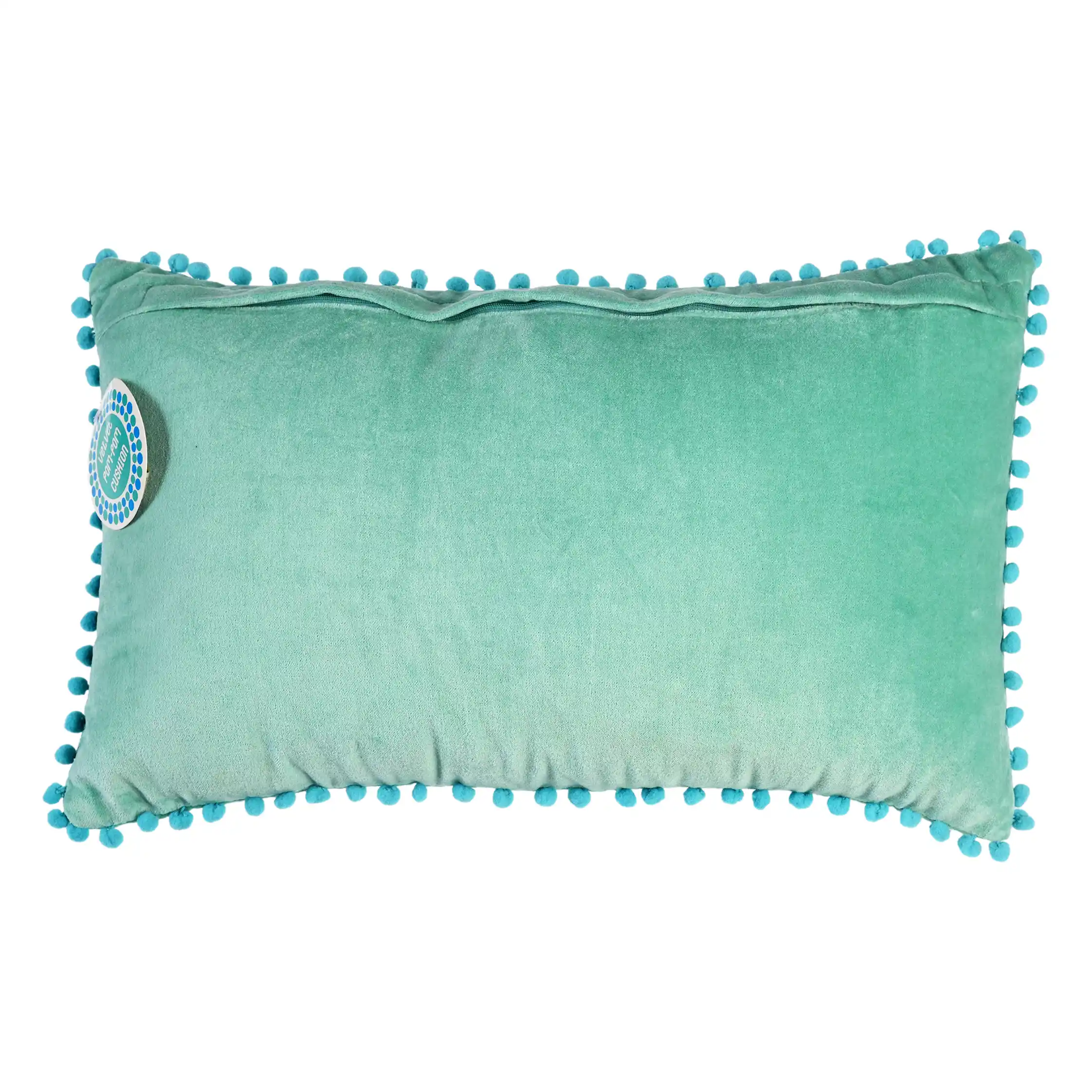 coussin pom pom velours aqua