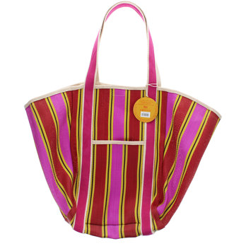 tote bag tissé recyclé avec anses en toile - jaune, rose, rouge