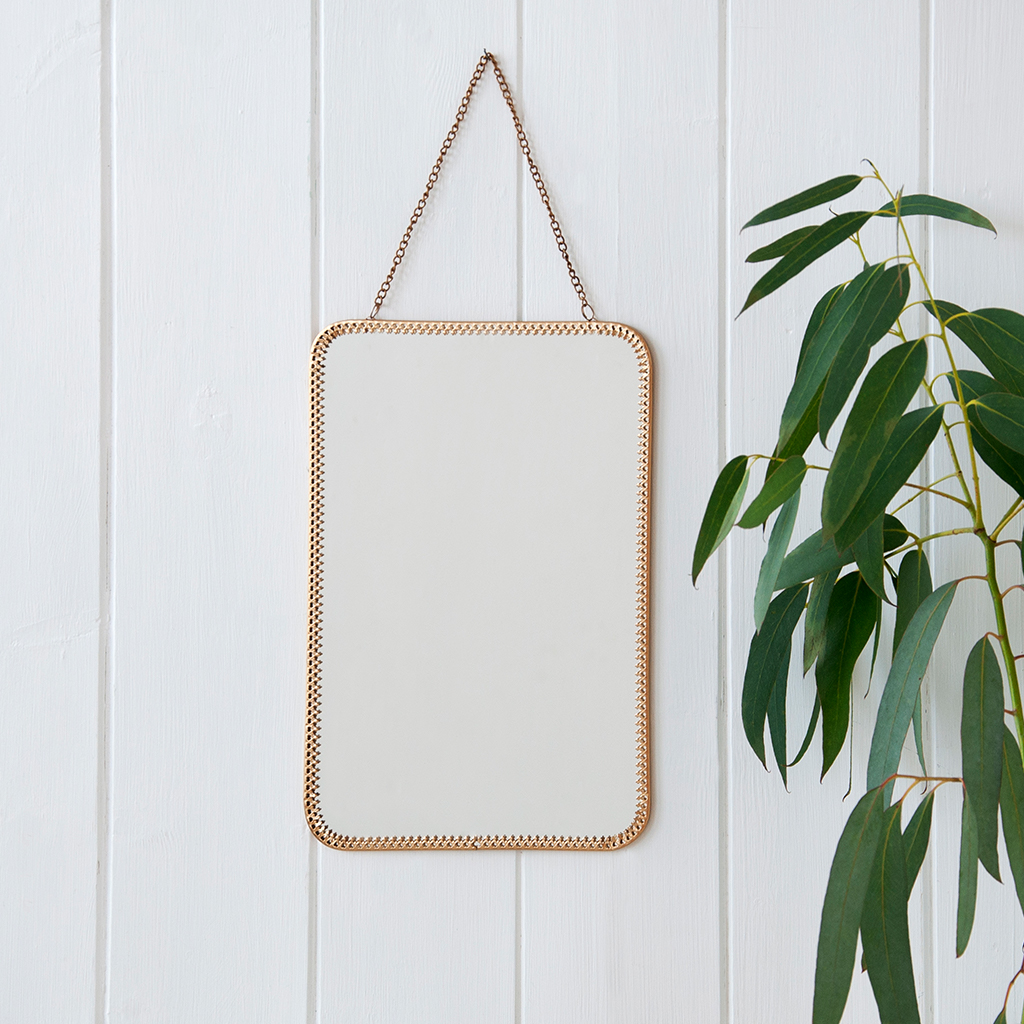 rectangular hanging mirror (29cm x 19cm) - gold tone